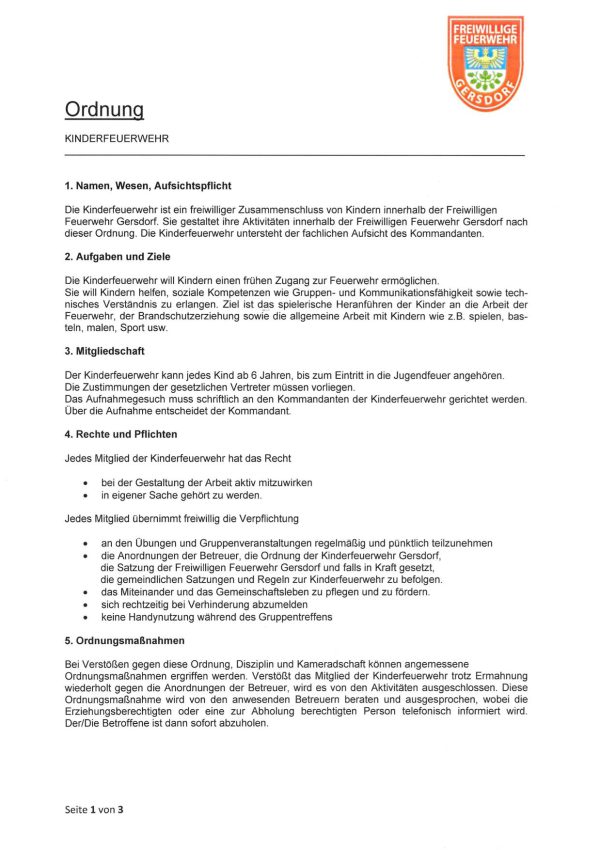 Ordnung Kinderfeuerwehr B1-1