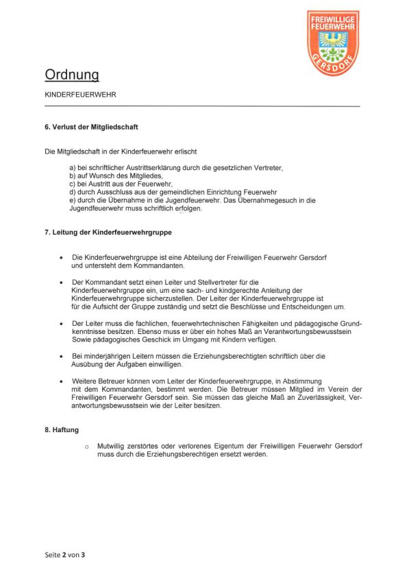 Ordnung Kinderfeuerwehr B2-1