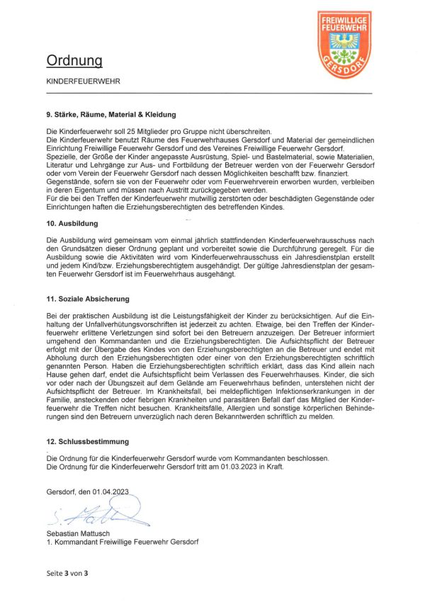 Ordnung Kinderfeuerwehr B3-1